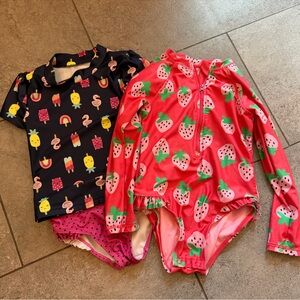 Girls Strawberry Pink Long-Sleeve bathing suit & Navy two piece bathing suit